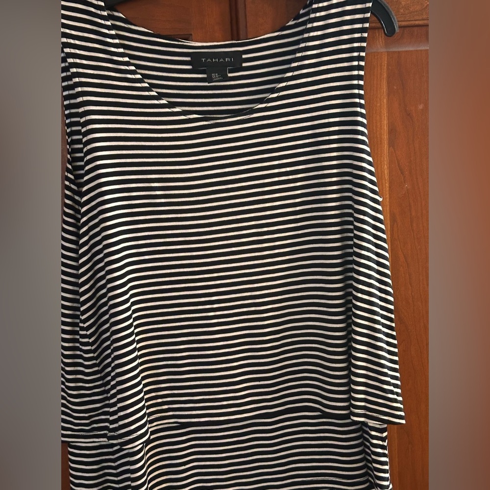Tahari black and white Striped Tank Top